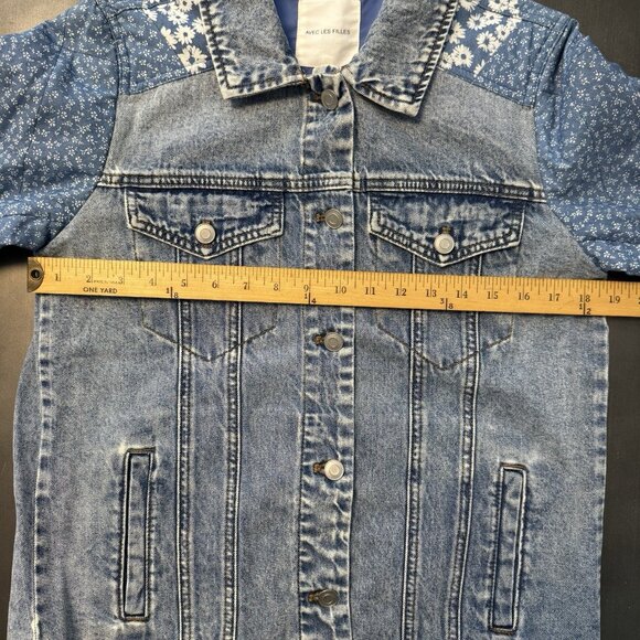 Anthropologie Avec Les Filles Patchwork Selvedge Denim Jacket Floral Chore Jean - Picture 12 of 15